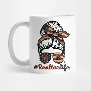 Realtor Life Messy Bun US Flag Mug